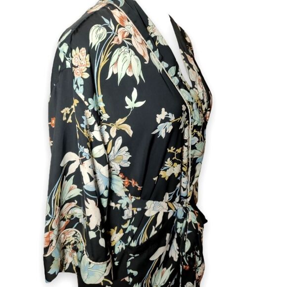 Bleuh Ciel Floral Boho Kimono Duster Jacket Black Floral Botanical US S - Picture 6 of 9